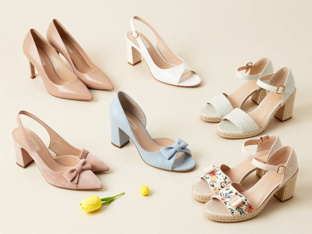 Collection of Easter-appropriate footwear including heels and sandals