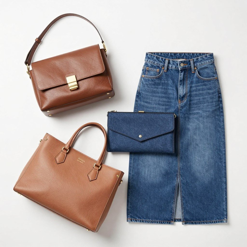 Collection of bags to pair with jean skirt outfits