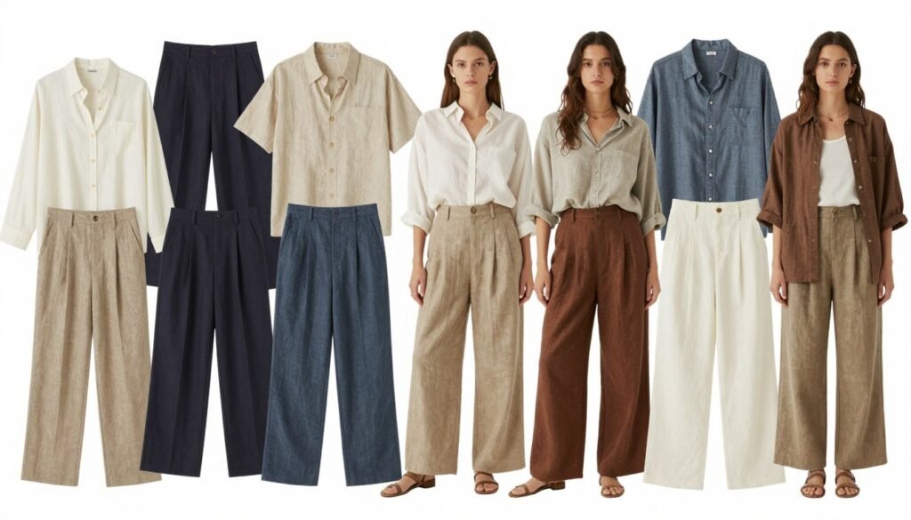 Collection of different linen pants outfits for various occasions