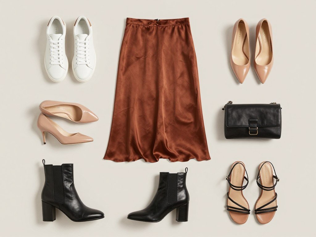 Collection of footwear options to pair with silk skirts