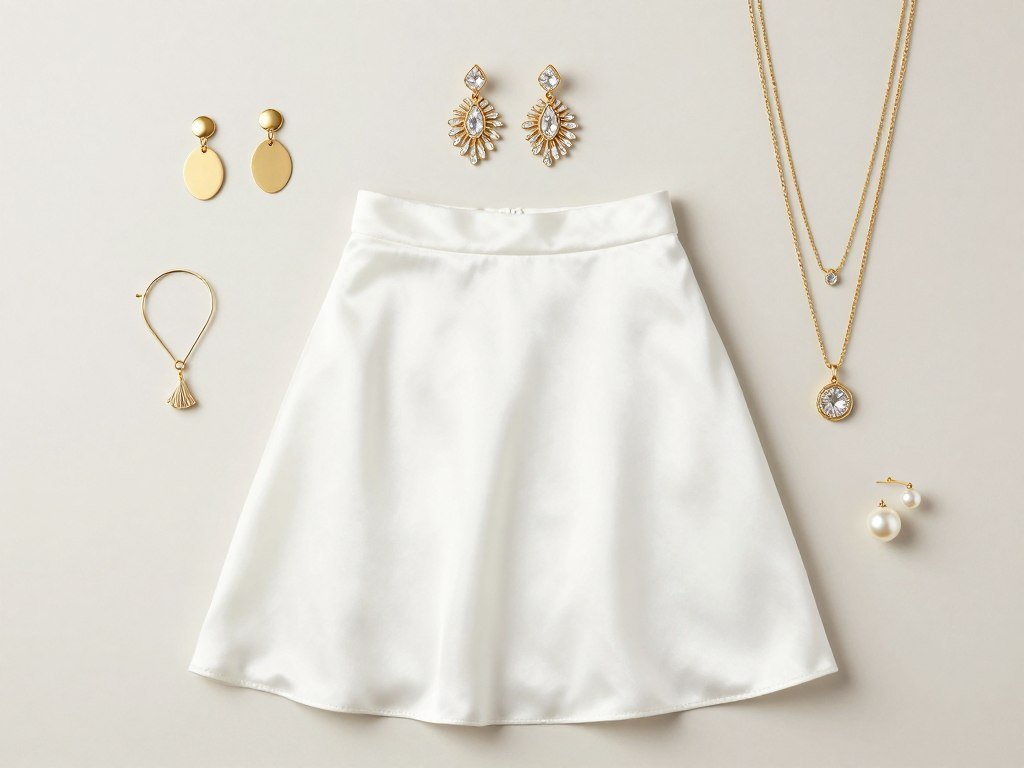 Collection of jewelry styles that complement white satin skirt outfits