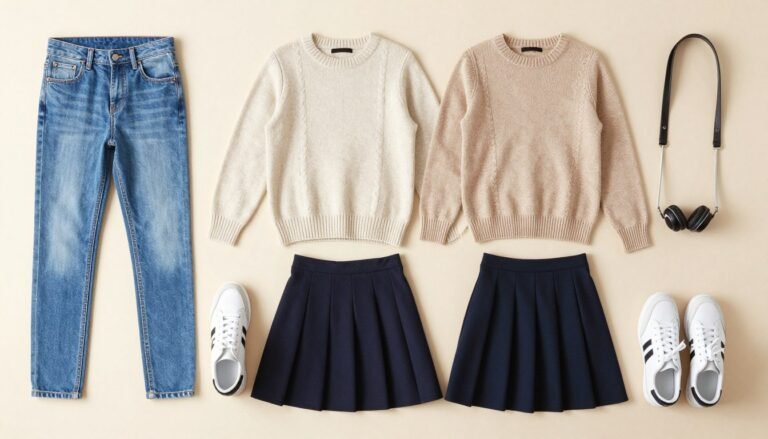 Collection of stylish school outfit ideas featuring various styles from casual to preppy