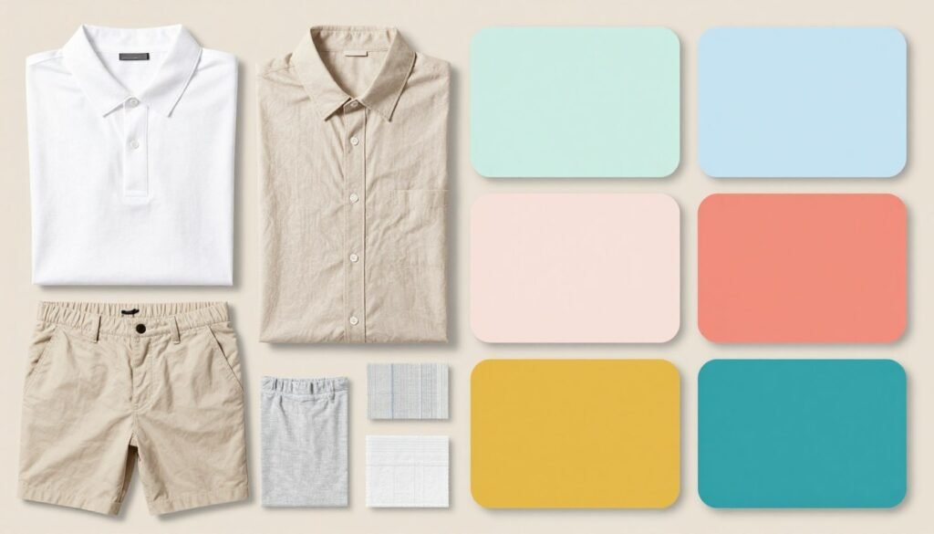 Color palette of summer-appropriate colors for men's casual outfits