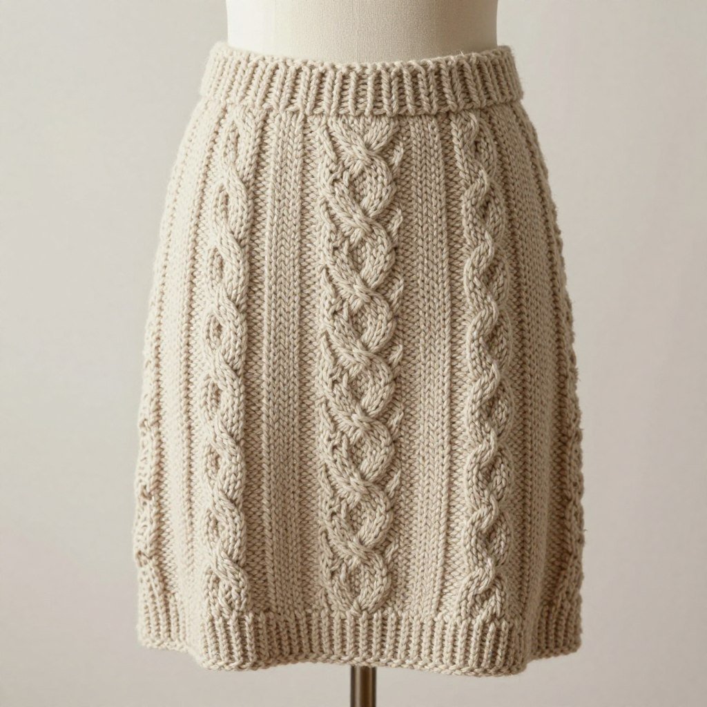 Cozy winter crochet skirt in thick yarn with cable pattern detail