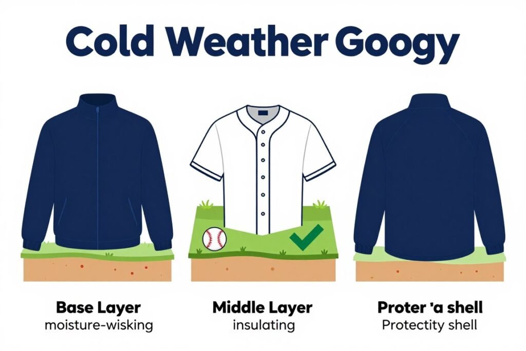 Diagram showing three-layer strategy for cold baseball game outfit