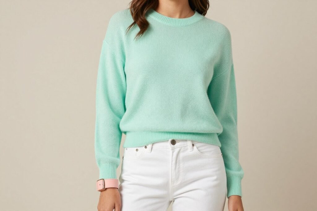 Early spring outfit featuring pastel colors