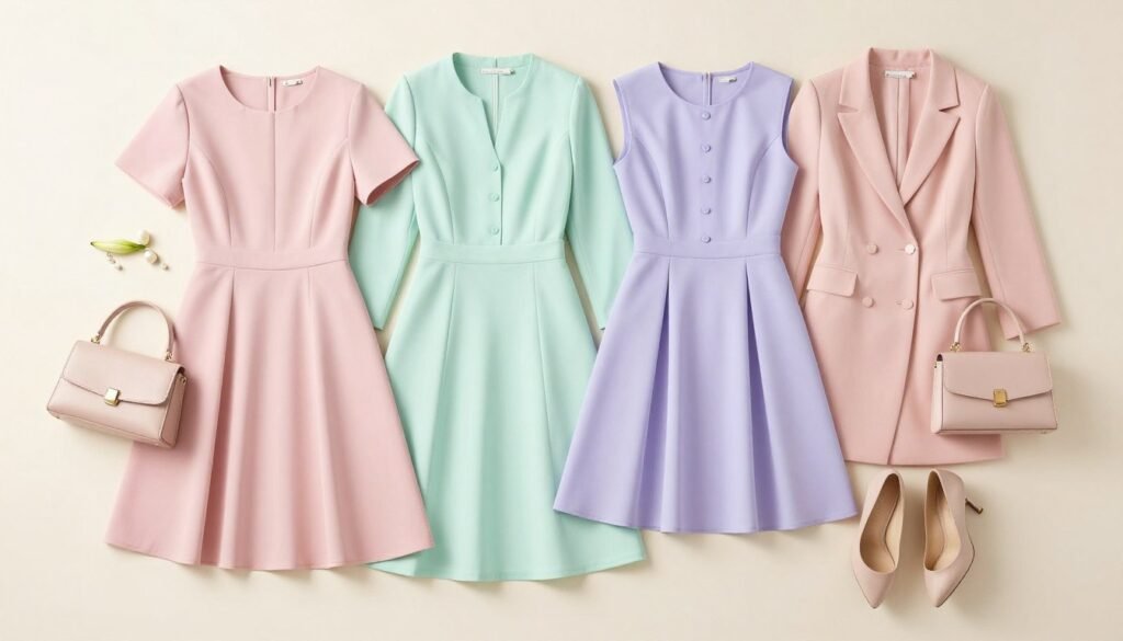Easter pastel color palette displayed in women's church outfits
