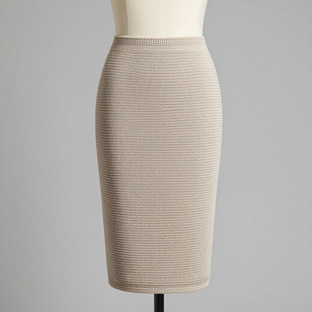 Elegant crochet pencil skirt in solid color with textured stitch pattern