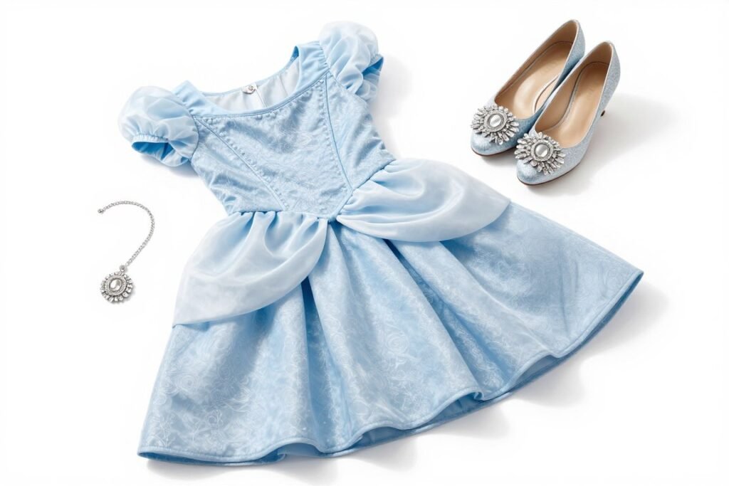 Elegant light blue outfit with crystal accessories inspired by Cinderella