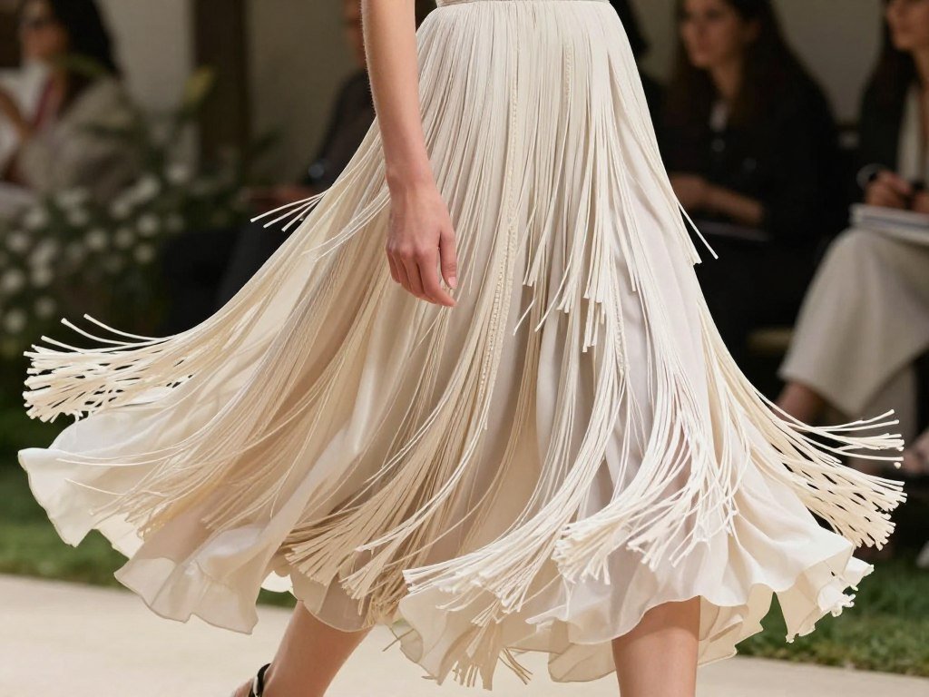 Flowing fringe dress in motion for spring outfits 2026 trends