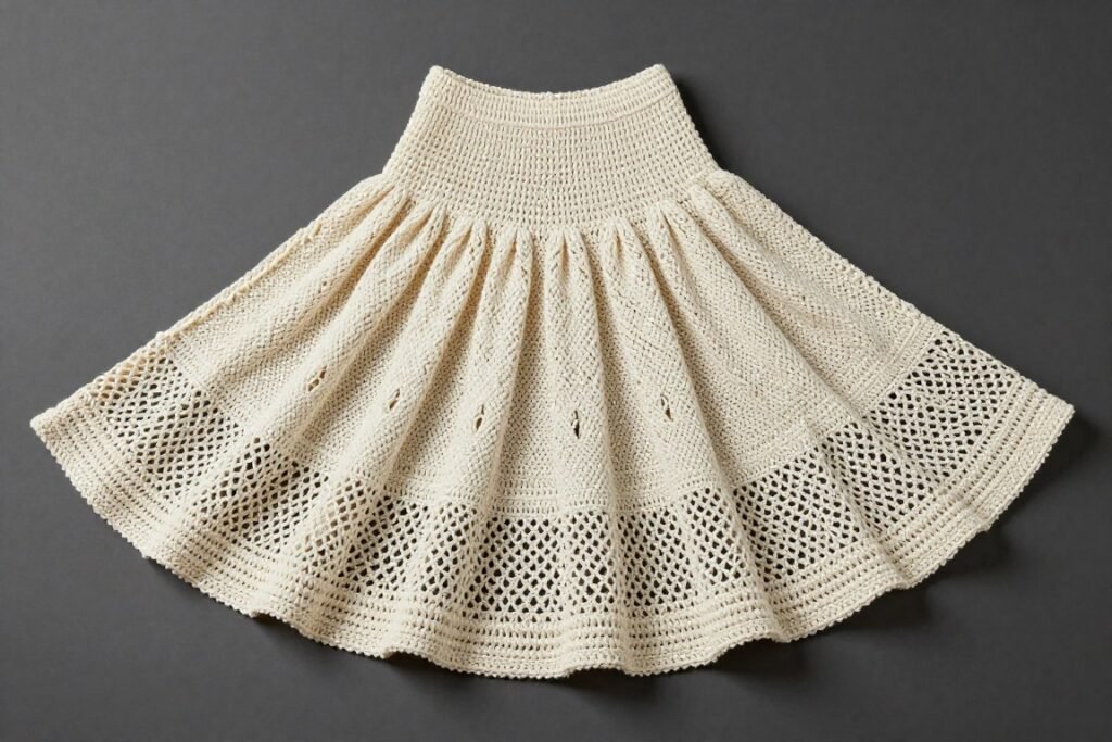 Full circle crochet skirt with dramatic flare and even drape