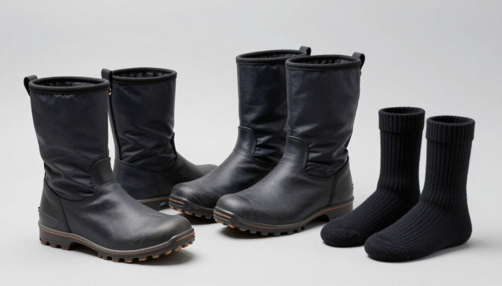 Insulated boots and warm socks for cold baseball games