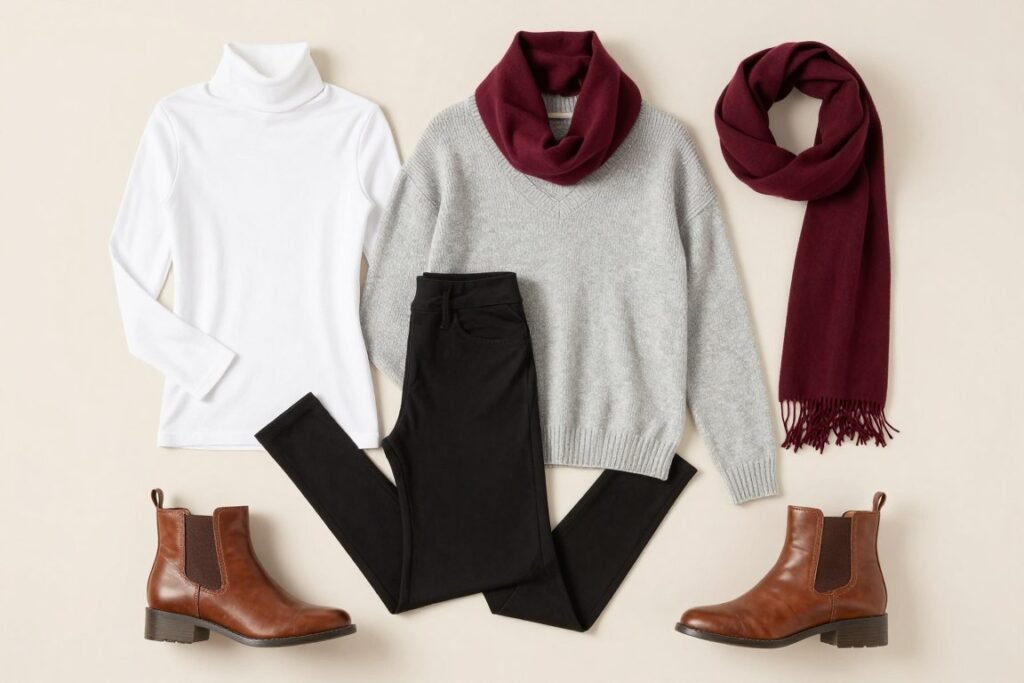 Layering pieces displayed with leggings for school outfits