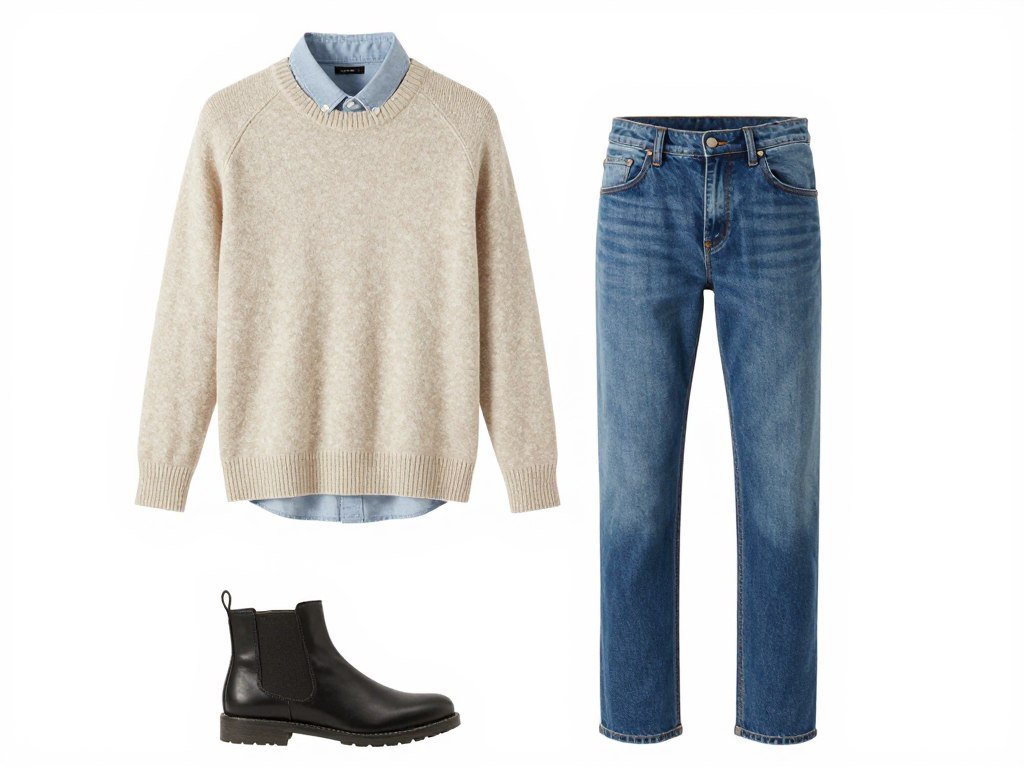 Mild winter school outfit with light layers including thin sweater and light jacket