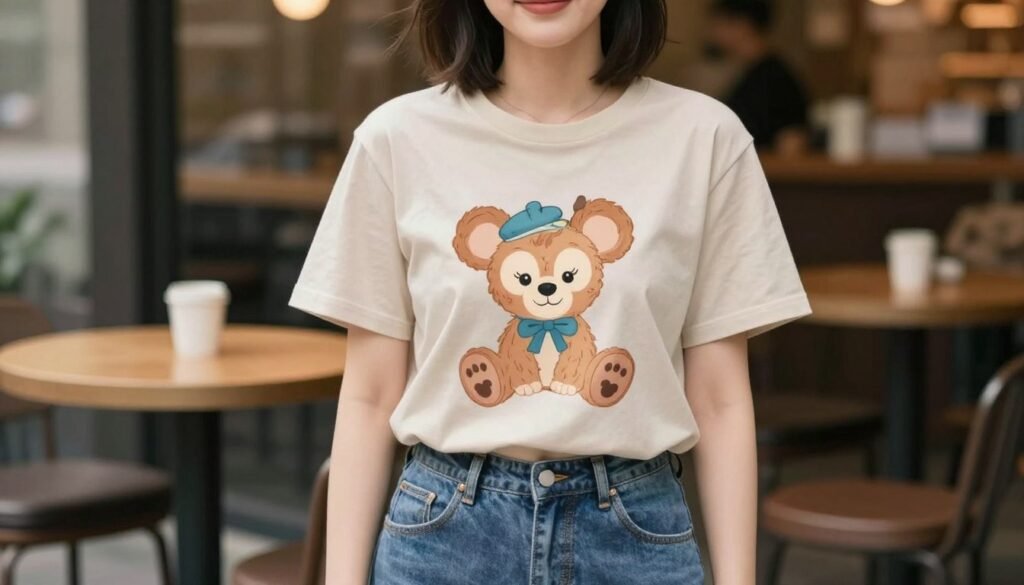 Person confidently wearing a stylish Disney-inspired outfit in everyday setting