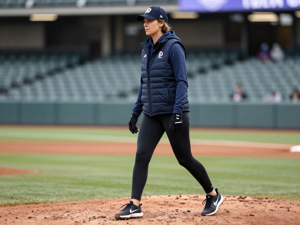 Person in athletic-inspired cold baseball game outfit with performance layers