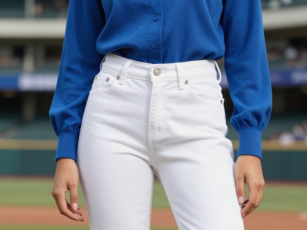 Person in monochromatic outfit using team colors for a sophisticated baseball game look