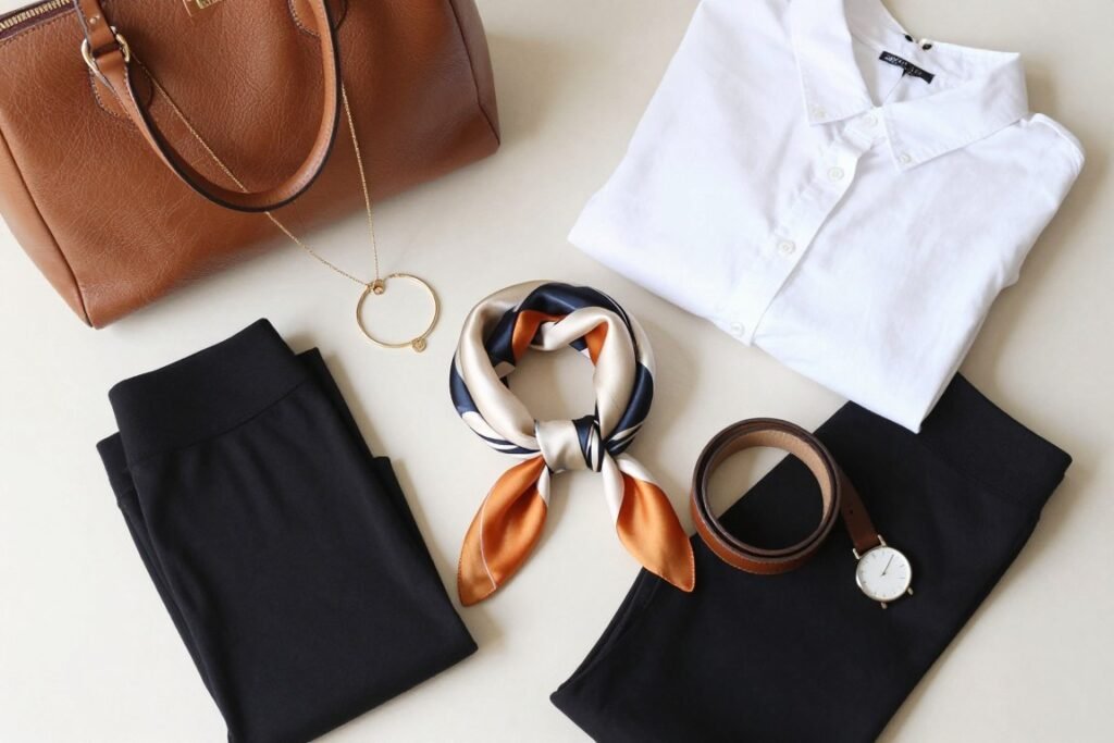 Polished accessories displayed with leggings outfit