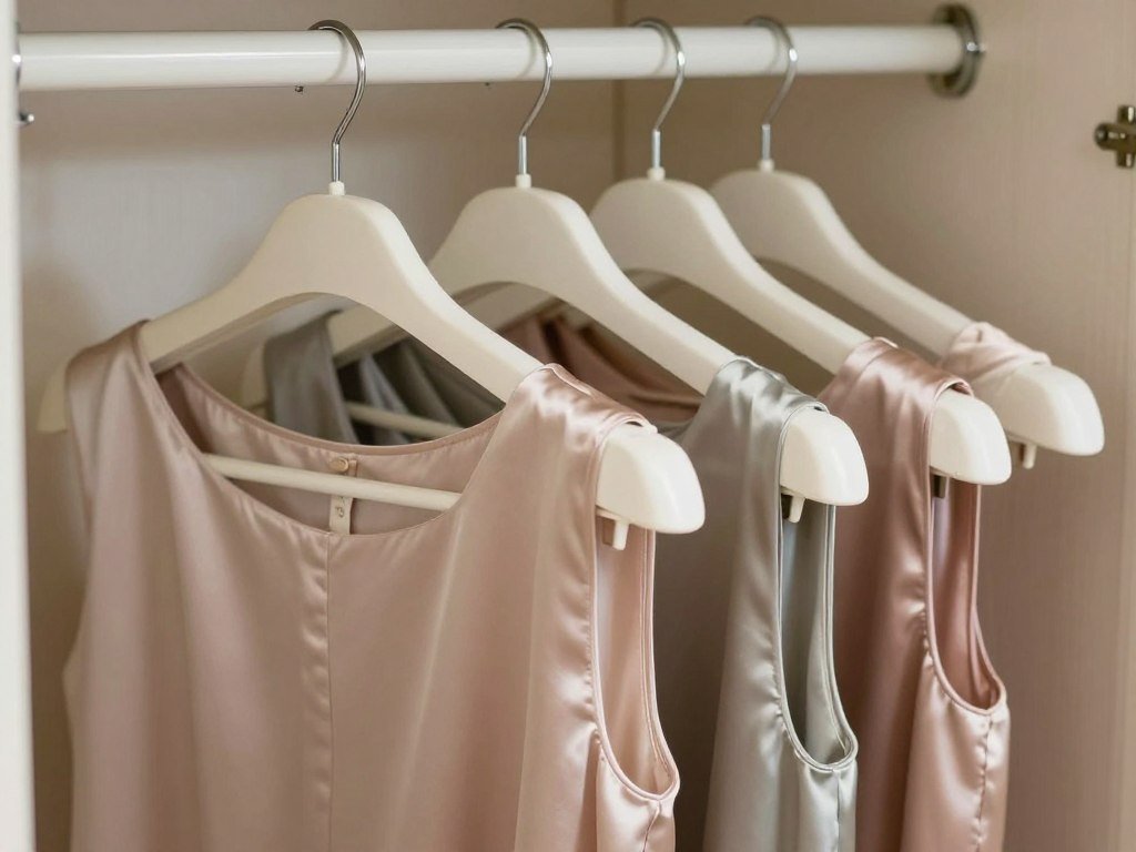 Proper storage of silk skirts on padded hangers in a closet