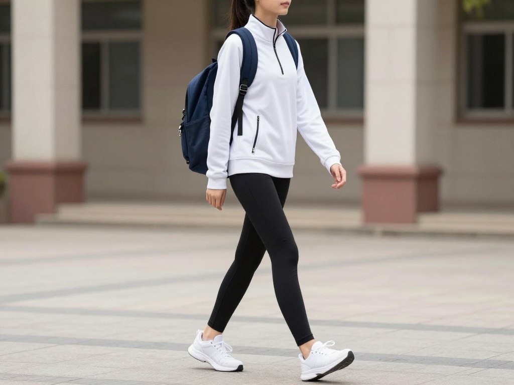 Quarter-zip pullover and leggings school outfit