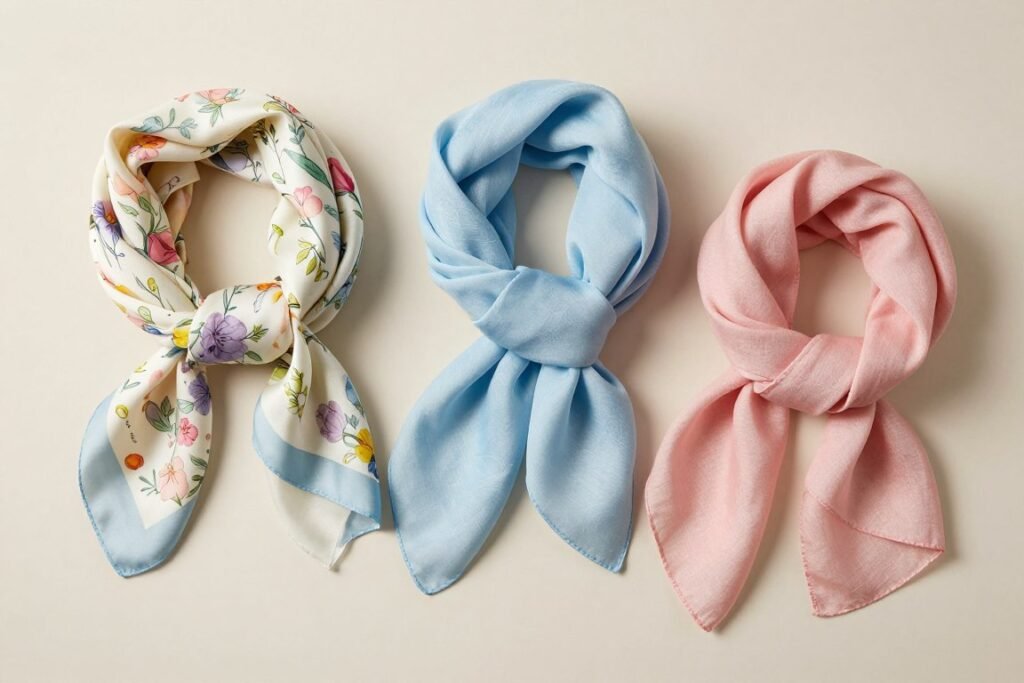 Selection of lightweight spring scarves in various patterns and colors