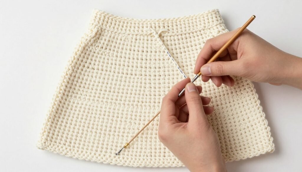Simple crochet skirt in progress showing basic stitches suitable for beginners