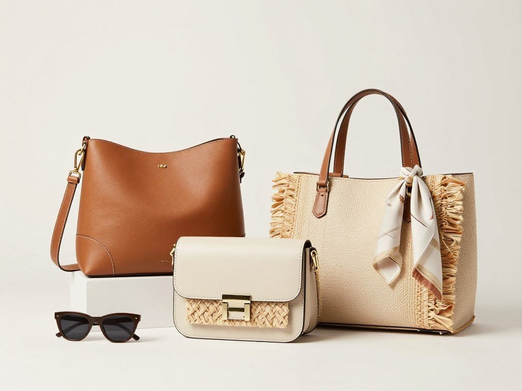 Spring-appropriate handbags in lighter colors and materials