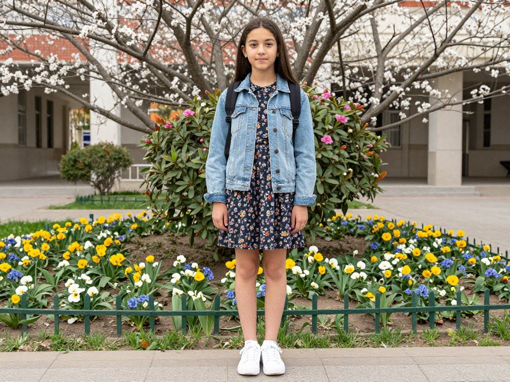 Spring transition school outfit with light layers