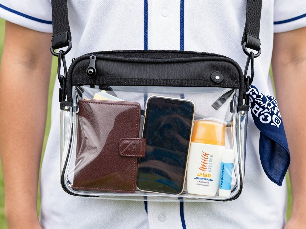 Stadium-approved clear crossbody bag for baseball game outfit