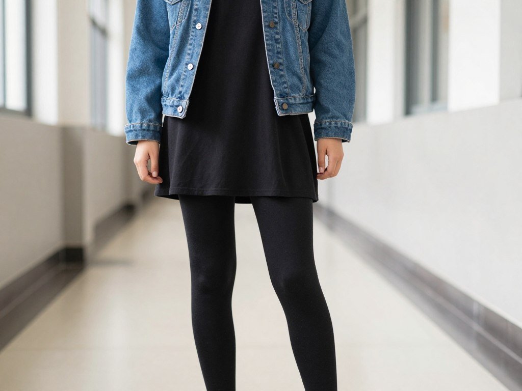 Student demonstrating dress code-friendly leggings styling for school