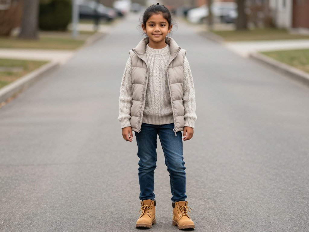 Student demonstrating the classic layered winter outfit for school with thermal, sweater, and puffer vest