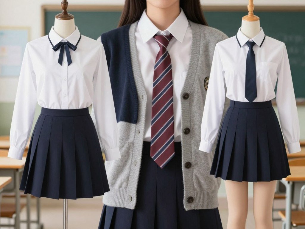 Student showing different uniform combination options