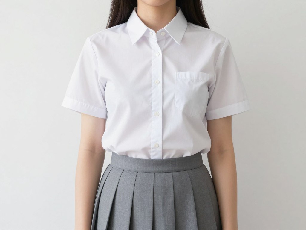 Student wearing a preppy outfit with pleated skirt and button-up for spring