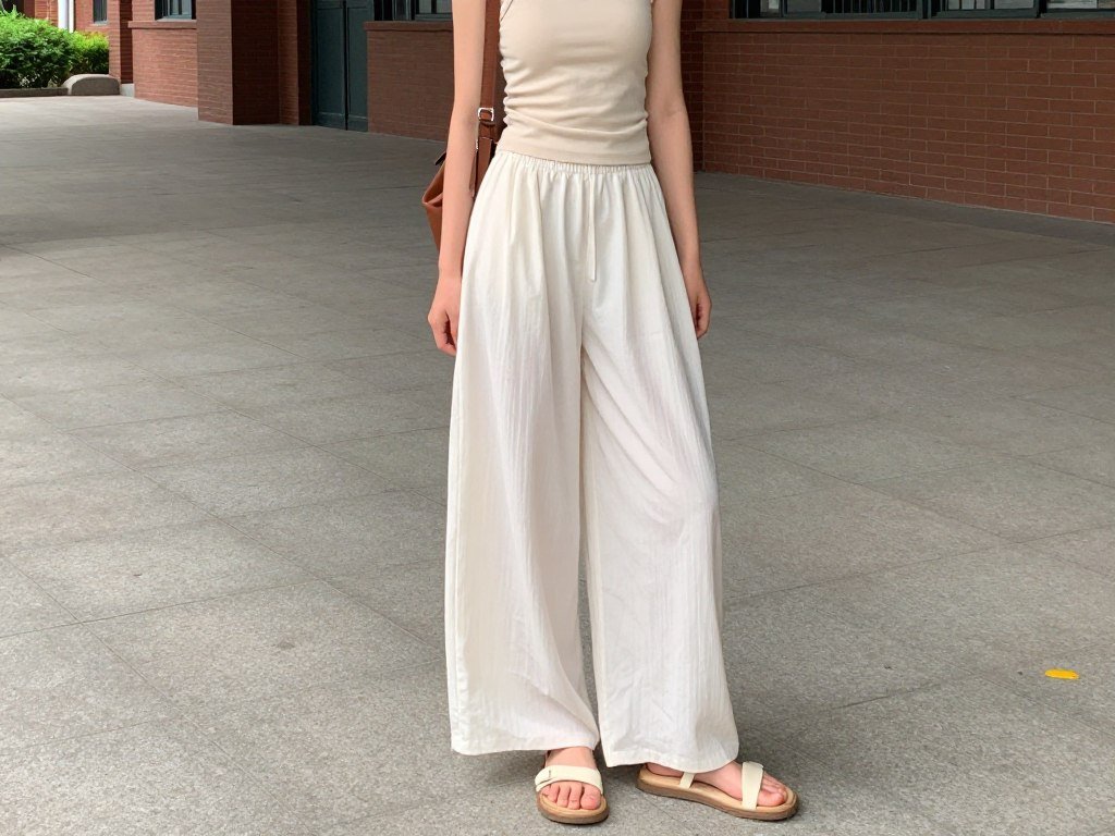 Student wearing a tank top with wide-leg pants and sandals for a casual school day