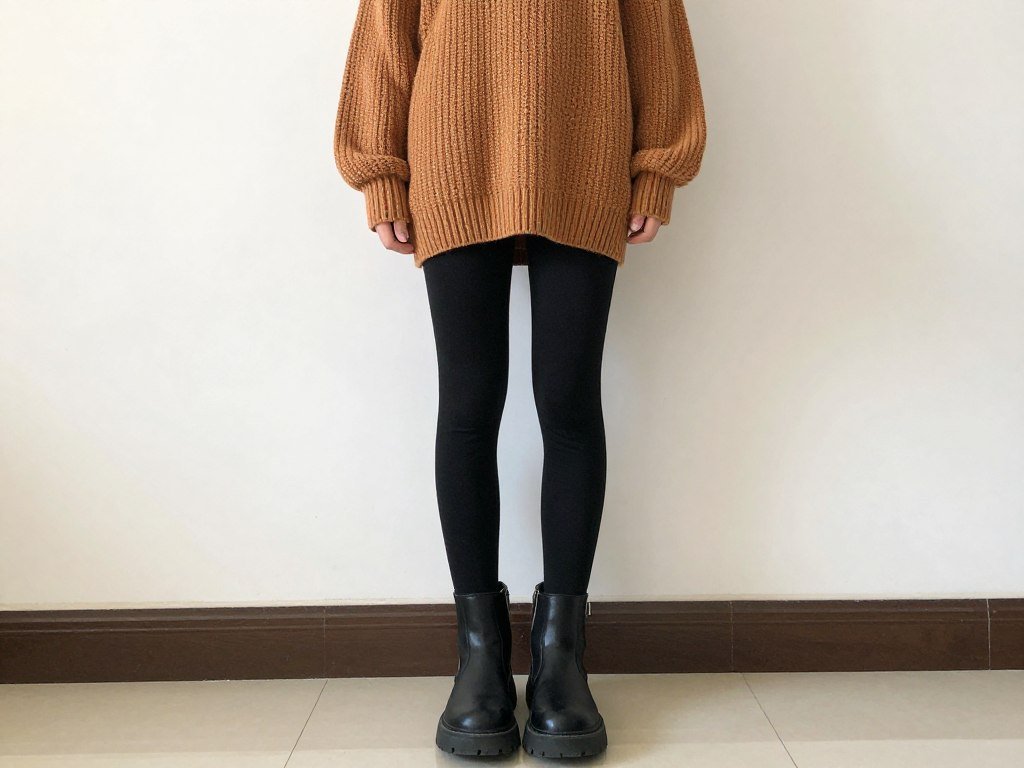 Student wearing an oversized sweater with leggings and boots as a winter school outfit