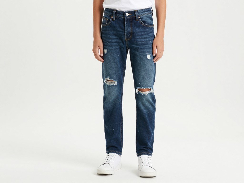 Student wearing dark wash jeans without rips styled for school