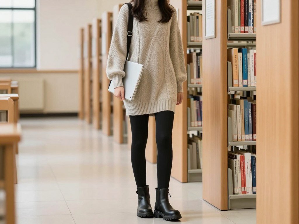 Student wearing sweater dress outfit for school