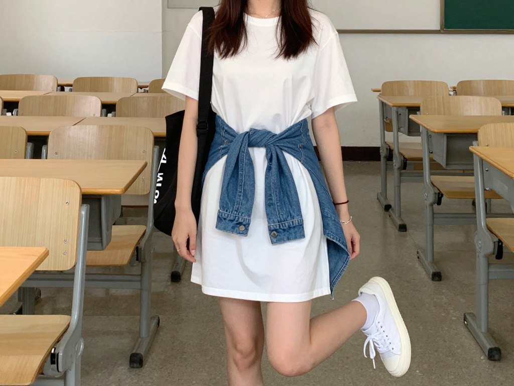 Student wearing t-shirt dress outfit for school