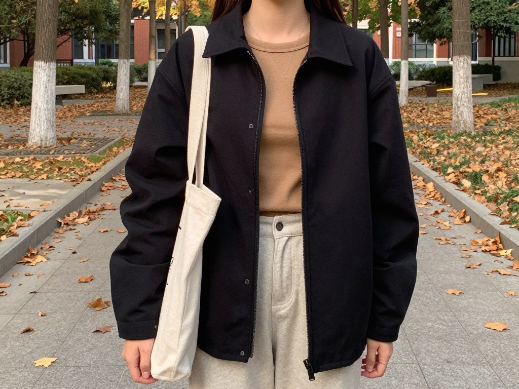 Student wearing tan and black outfit with neutral accessories for fall school fashion