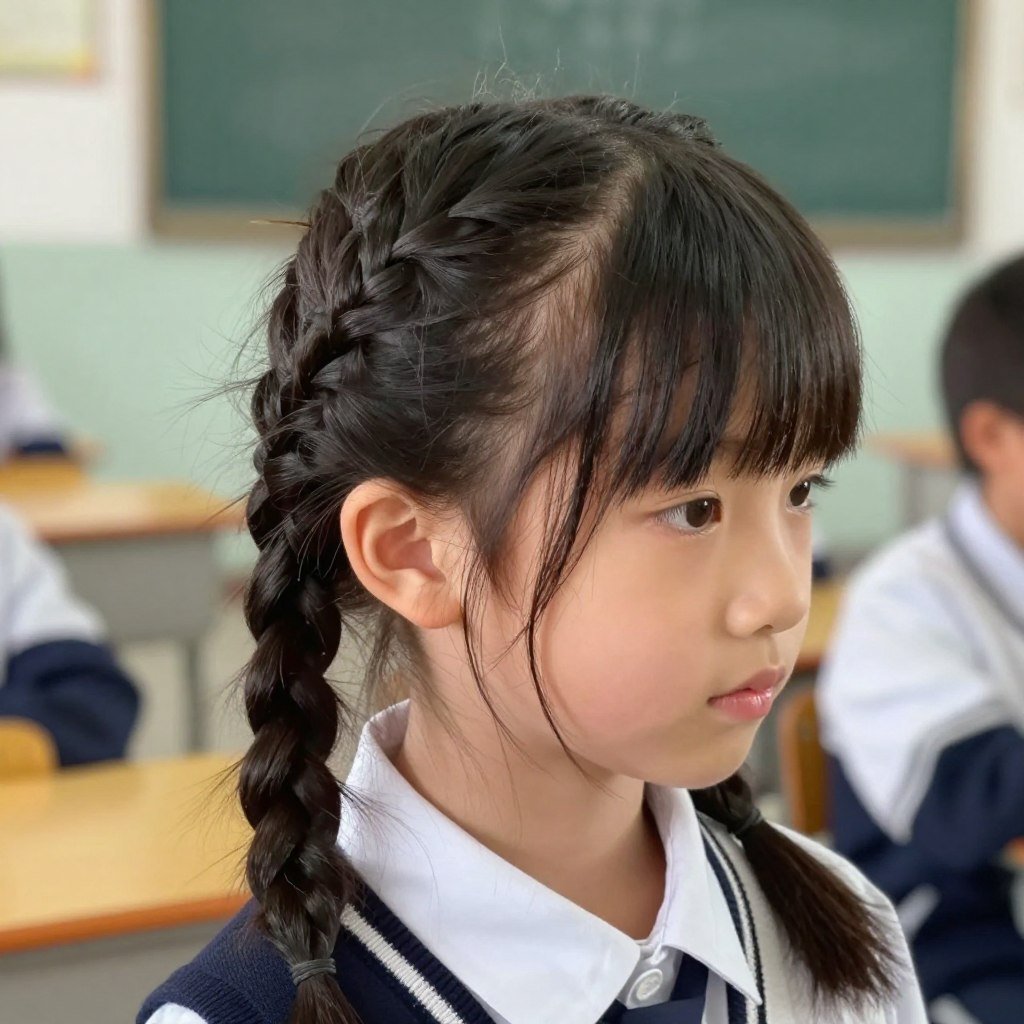 Student with braided hairstyle wearing school uniform