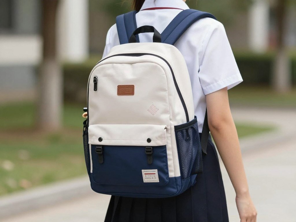 Student with stylish backpack wearing school uniform