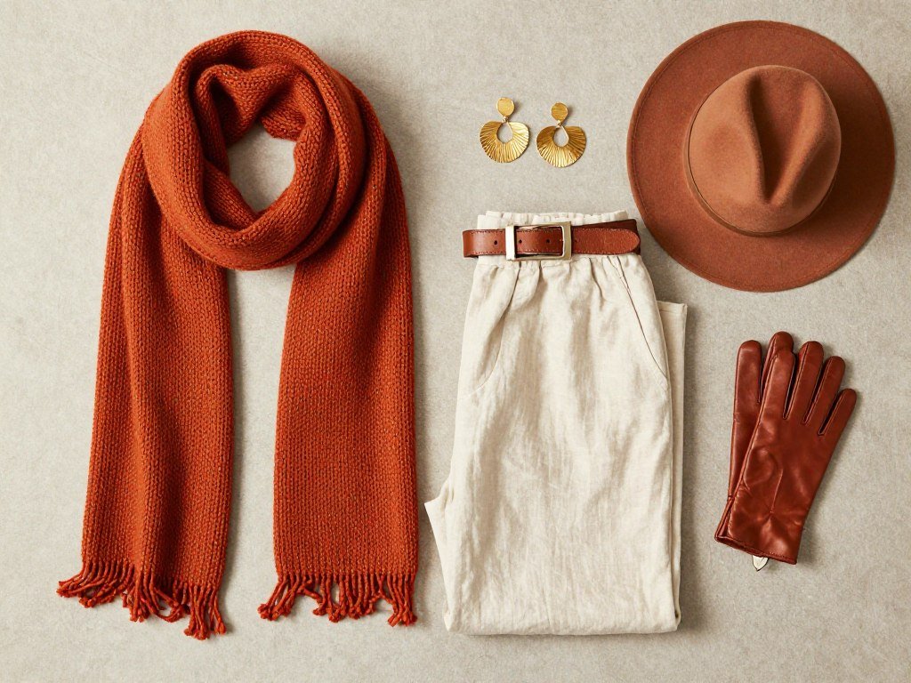 Styled collection of fall accessories to pair with linen pants outfits