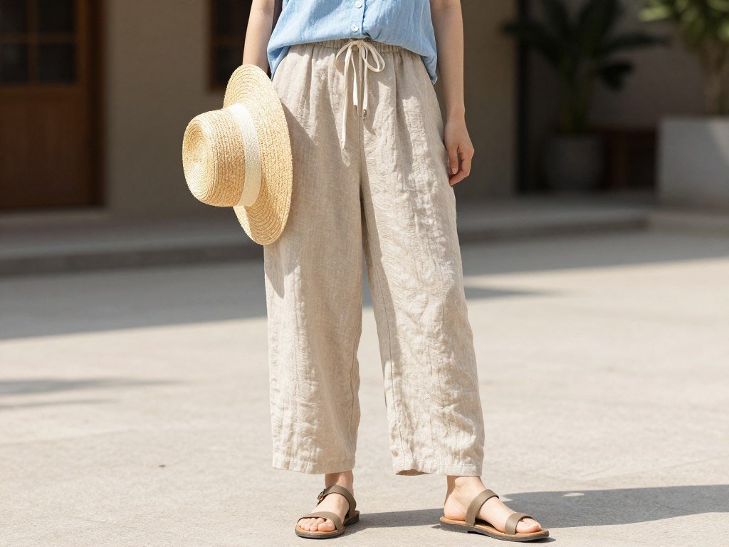 Summer beige linen pants outfit