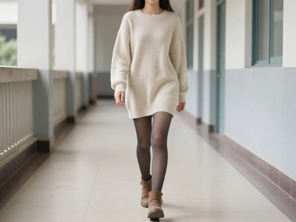 Sweater dress and tights school outfit