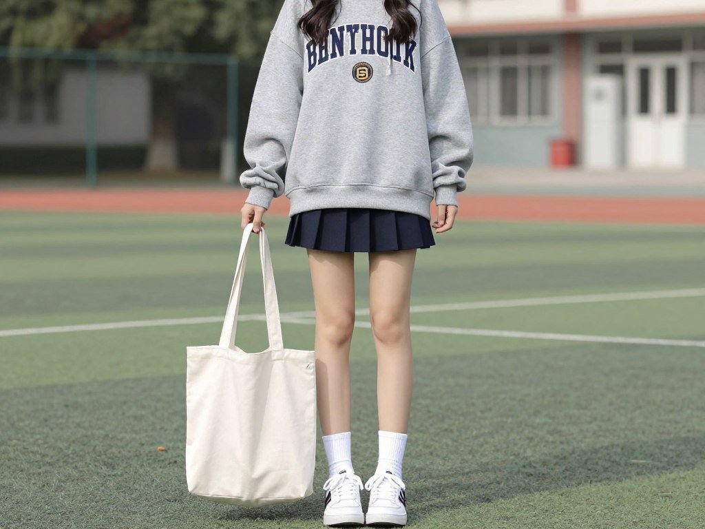 Tennis skirt and sweatshirt athleisure school outfit