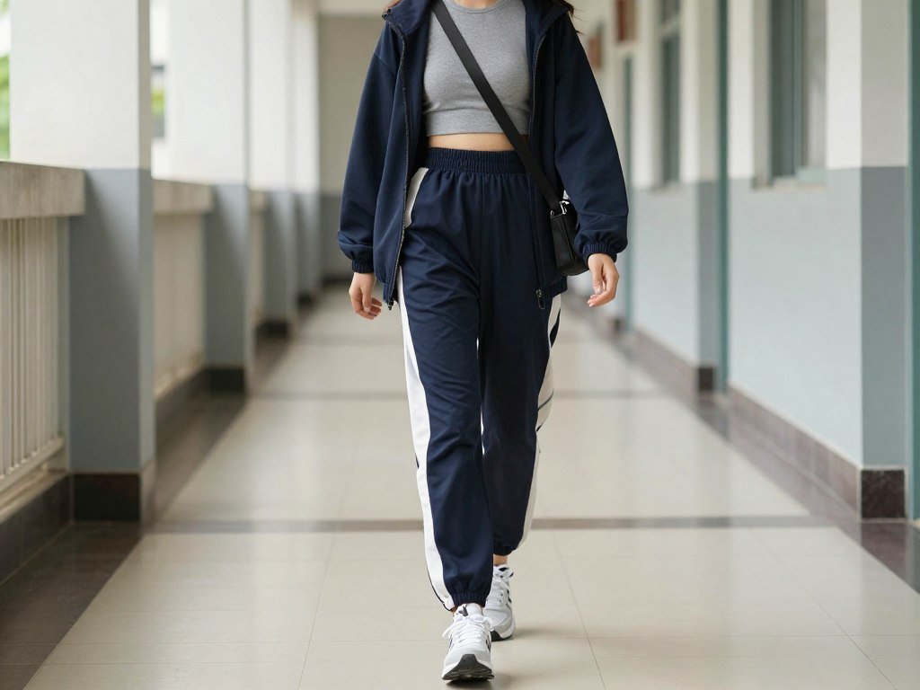 Track pants and crop top athleisure school outfit