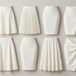 Various white midi skirt styles including A-line, pleated, and pencil silhouettes