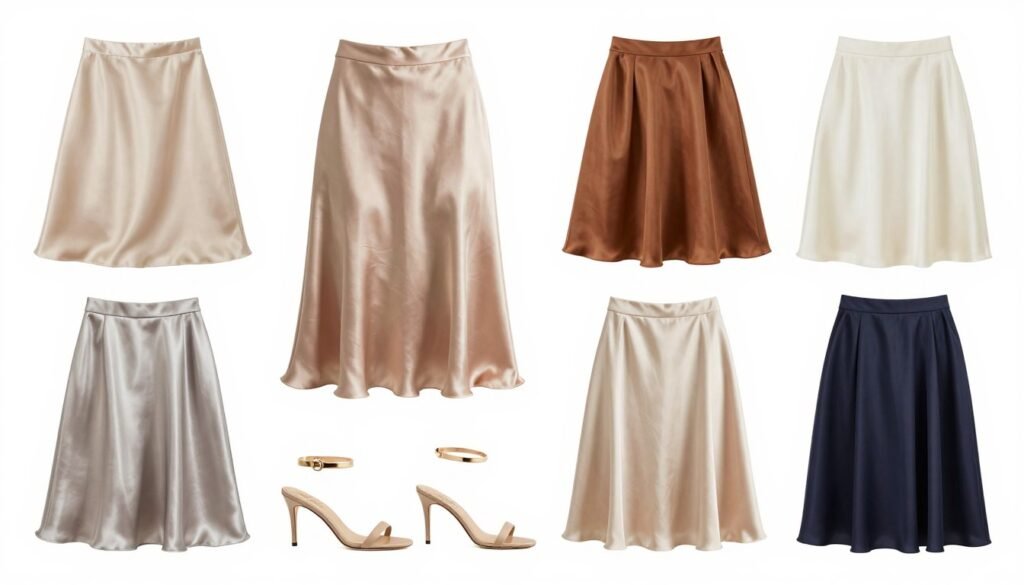 Visual guide showing summer styling tips for satin skirts