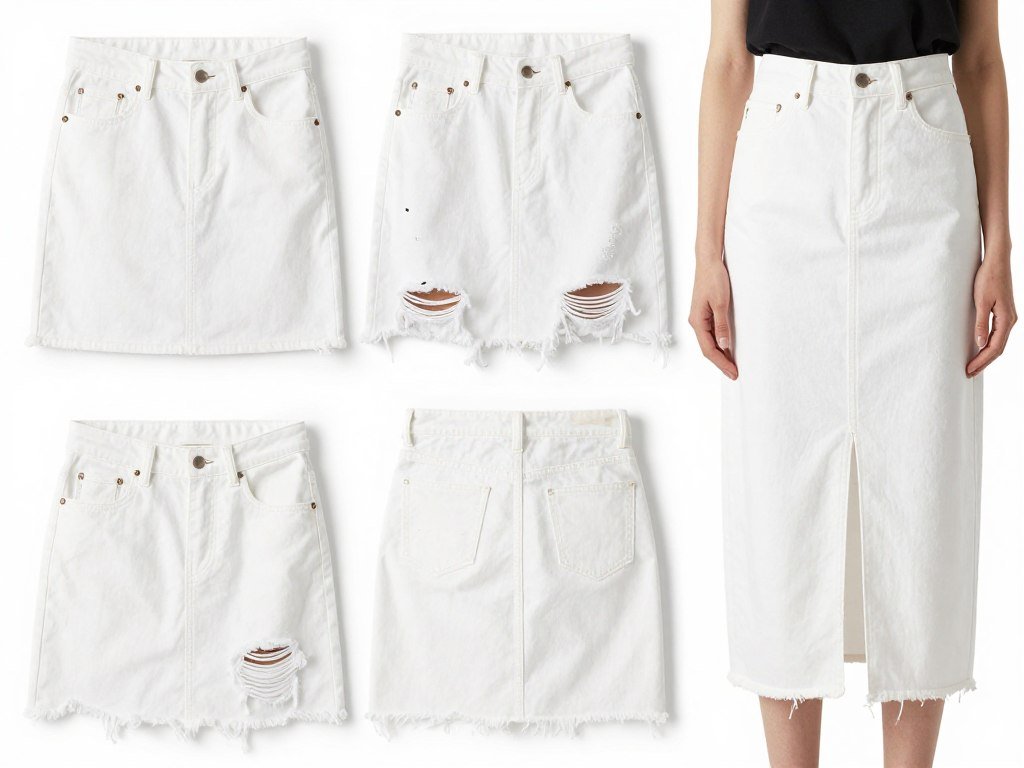 White denim skirts with different detail elements