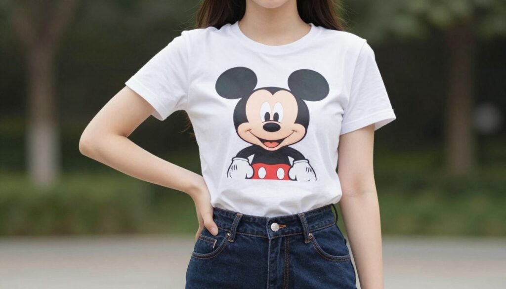Woman confidently wearing personalized Disney-inspired outfit that reflects her unique style
